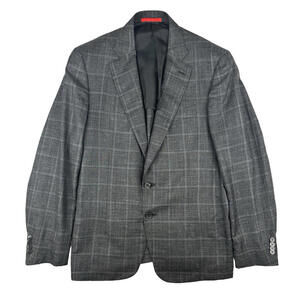 Isaia Napoli Cashmere Silk Sport Coat Blazer Windowpane Grey Size 50 R - 8 EU
